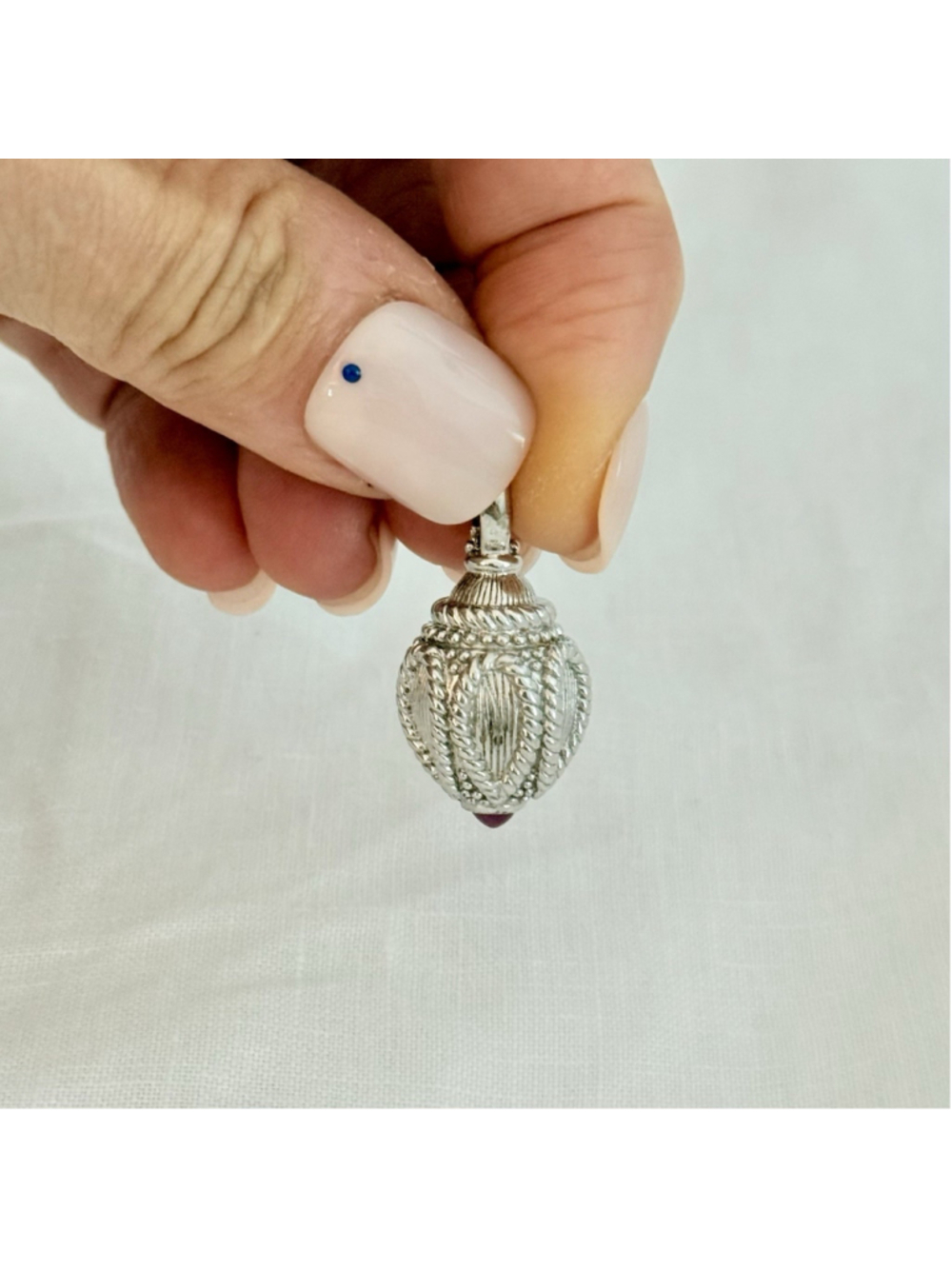 Judith Ripka 925 Sterling Silver Textured Egg Ruby Pendant Enhancer